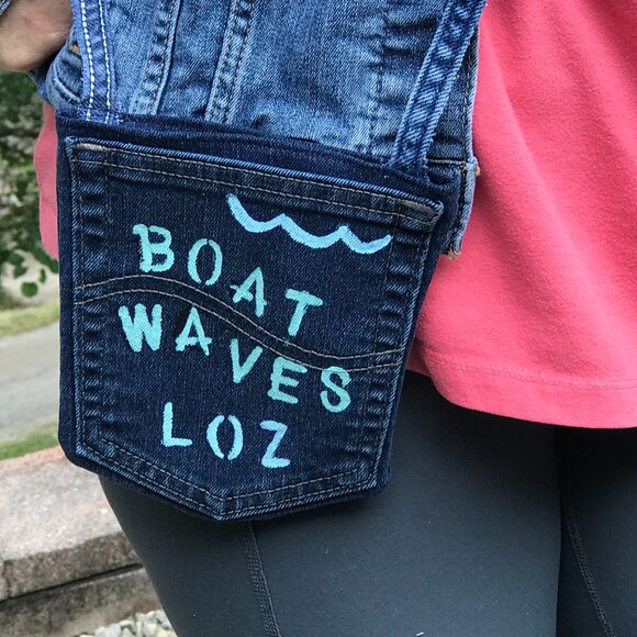 Handmade Crossbody Bag: Recycled Denim Lake of the Ozarks Cell Phone Jean Purse - Picture 5 of 11